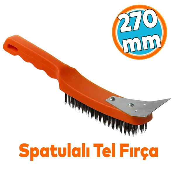 Metal Spatulalı Çelik Tel Fırça 270 mm Kazıma Temizleme Pas Sökücü Çelik Kıllı El Tipi Nalbur Fırça ürün görseli 1