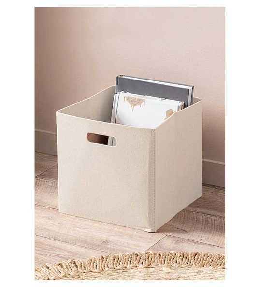 Krem Çok Amaçlı Keçe Organizer Dolap Içi Düzenleyici Tekli Sepet  30x30 Cm ürün görseli 1