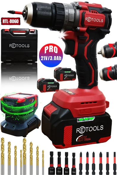 RETOOLS RTL8060 21V 3.0Ah Profesyonel Şarjlı Darbeli Vidalama Makinesi ürün görseli 1