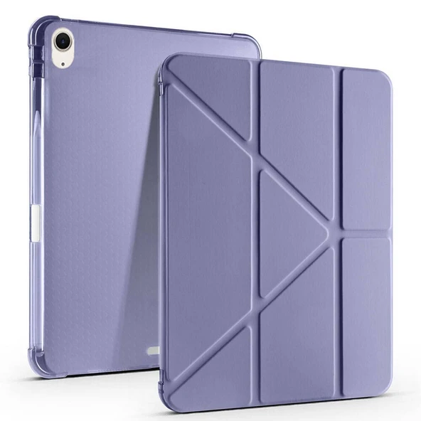 Apple iPad Air 11'' M3 2025/M2 2024 Uyumlu Üçgen Katlanabilir Kalem Şarj Bölmeli Standlı Kılıf  Lavanta ürün görseli 1