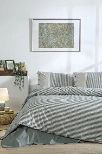 Özdilek Natural Line Yeşil Çift Kişilik %100 Pamuk Nevresim Takımı ürün görseli 1