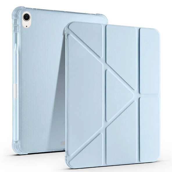 Apple iPad Air 11'' M3 2025/M2 2024 Uyumlu Üçgen Katlanabilir Kalem Şarj Bölmeli Standlı Kılıf  Mavi ürün görseli 1