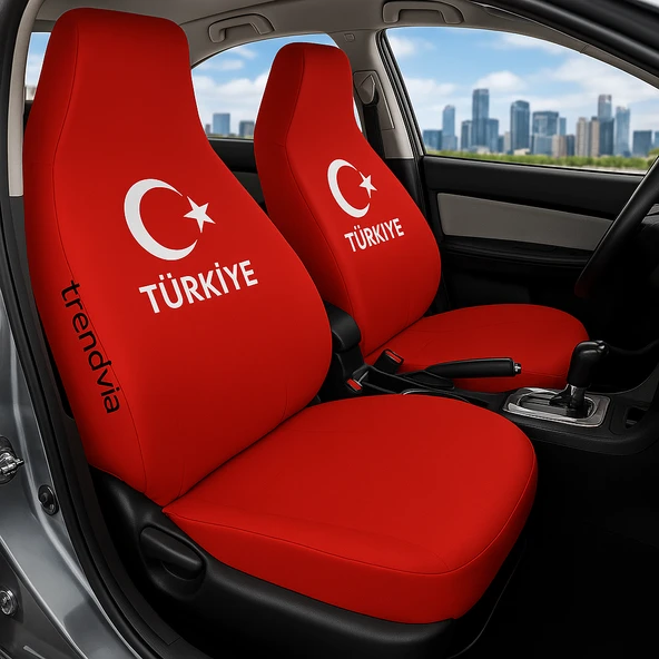 Kırmızı Renk Türkiye Bayrak Temalı Oto Koltuk Kılıfı Seti  Penye Kumaş Ön ve Arka Servis Tipi Koltuk Kılıfı ürün görseli 1