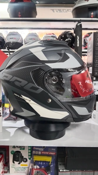 MH ÇENE AÇILIR KASK MAT GREY STİCKER MAT GRİ - Resim 2