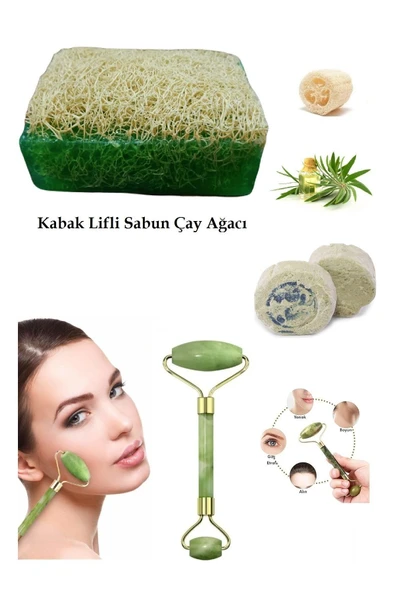 3'lü Set Kabak Lifli Sabun Çay Ağacı Çift Taraflı Yüz Masaj Aleti Peeling Sivilce Ruşu Taşı ürün görseli 1