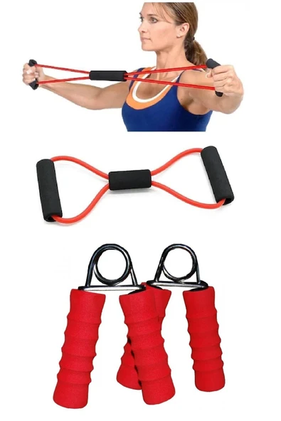 2'li Set El Parmak Bilek Güçlendirme Sünger Saplı El Yayı Pilates Egzersiz Direnç Lastiği ürün görseli 1