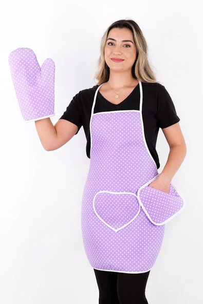 Trendy 3lü Set Sıvı Su Geçirmez Mutfak Önlüğü Isıya Dayanıklı Fırın Eldiveni Ve Tutacak Çeyiz Seti ürün görseli 1