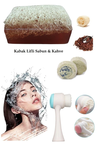 3lü Set Yüz Temizleme Fırçası Cilt Bakım Arındırıcı Lifli Peeling Kahveli Sabun Ruşur Taşı ürün görseli 1