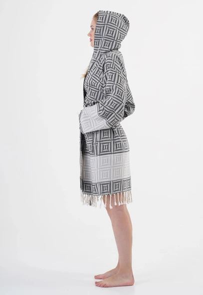 Square Black Bathrobe - Resim 3