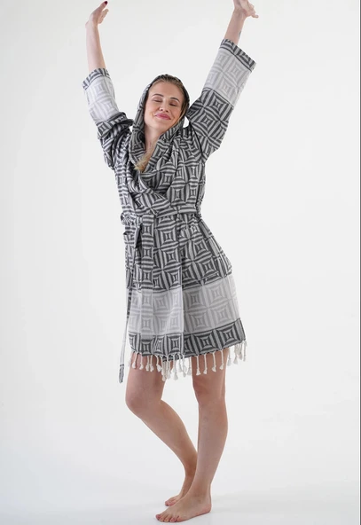 Square Black Bathrobe - Resim 4