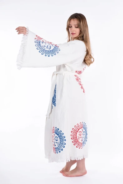 Arinna Wooden Printed Bathrobe - Resim 3