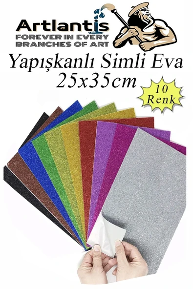 Simli Yapışkanlı Eva 25x35 cm 10 Renk 1 Paket Yapışkanlı Eva Süngeri 10'lu Okul Kreş Anasınıfı Elişi Etkinlikleri ürün görseli 1
