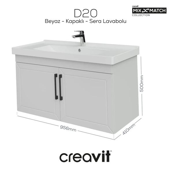 D20 100 Cm Kapaklı Lavabo Dolabı Beyaz Lake Kapak ürün görseli 1