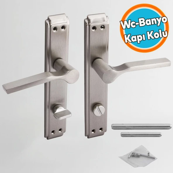 WC Banyo Aynalı İç Kapı Kol Kolu Aynalı Sağa Sola Uygun Saten Renk Kapı Tutamağı 1 Takım ürün görseli 1