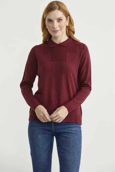 Bebe Yaka Yünlü Triko Kazak - Bordo ürün görseli 1