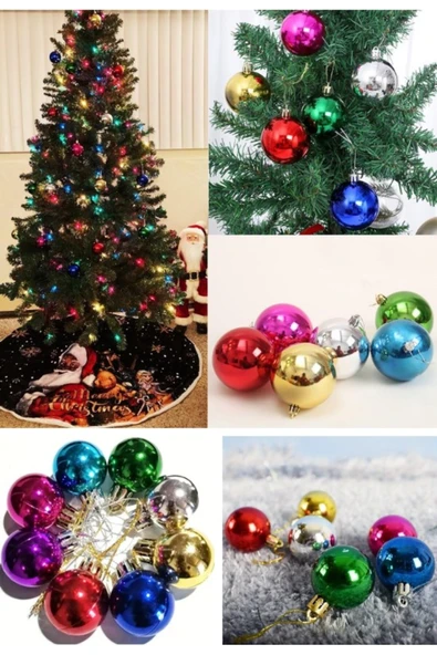 Renkli Parlak Şık 6’lı Yılbaşı Çam Ağacı Topları Süsleri 4 cm Noel Çam Ağacı Süsü Ev ve Ofis Dekoru ürün görseli 1