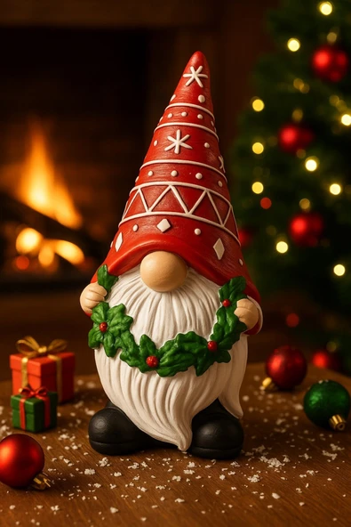 Sevimli Kırmızı Şapkalı Noel Cücesi Figürlü 2026 Yılbaşı Biblosu Objesi Masa Raf Süs Hediyesi 21 CM ürün görseli 1