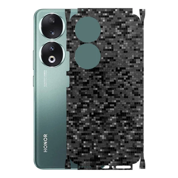 Honor 90 ile Uyumlu 360 Arka Kaplama   Pixel Desenli Siyah ürün görseli 1