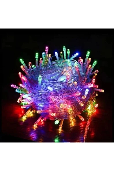 Renkli 10 Metre 100'lü Ledli Yılbaşı Ağaç Işık 8 Fonksiyonlu Rgb Renkli Işık Pirinç Dekoratif Led ürün görseli 1