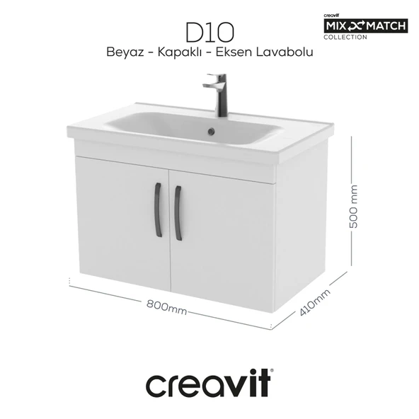 D20 80 Cm Kapaklı Lavabo Dolabı Beyaz Melamin Kapak (Demonte) ürün görseli 1