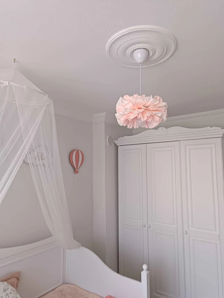 30 CM Pudra Beyaz MİDİ Boy Çiçek Avize El Yapımı Dekoratif Modern Minimalist Tasarım ürün görseli 1