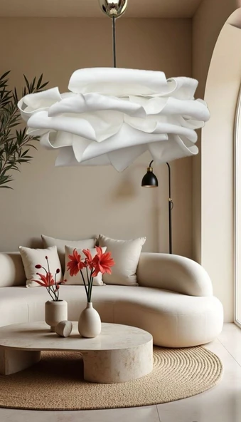 Eva Çiçek Form Beyaz El Yapımı Dekoratif Avize Modern Minimalist Tasarım ürün görseli 1