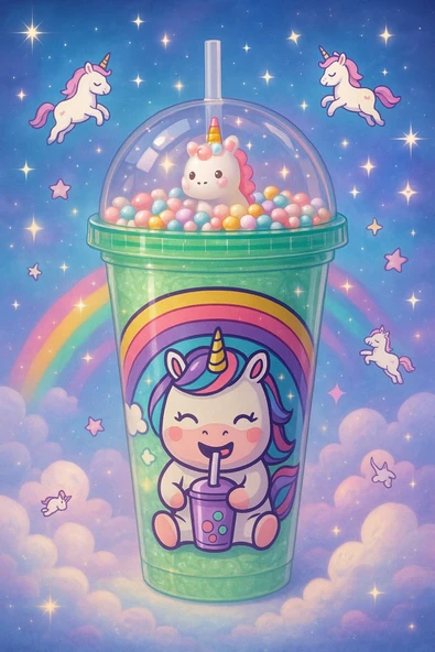 Renkli Boncuklu Unicorn Tasarımlı Pipetli İçecek Bardağı Çocuklar İçin Sevimli Suluk Yeşil 2646 ürün görseli 1