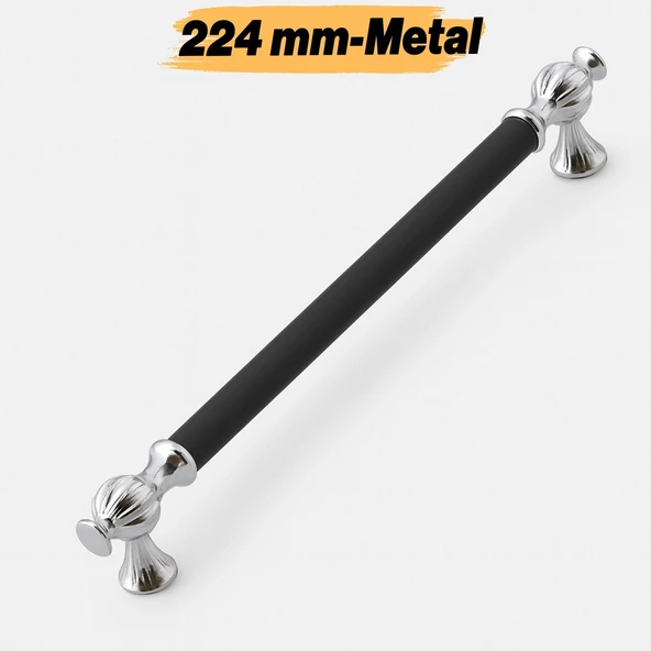 Mutfak Mobilya Çekmece Metal Dolap Kapak Kulpları Dolabı Kulbu Kulpu 224 mm 22.4 cm Krom Siyah ürün görseli 1