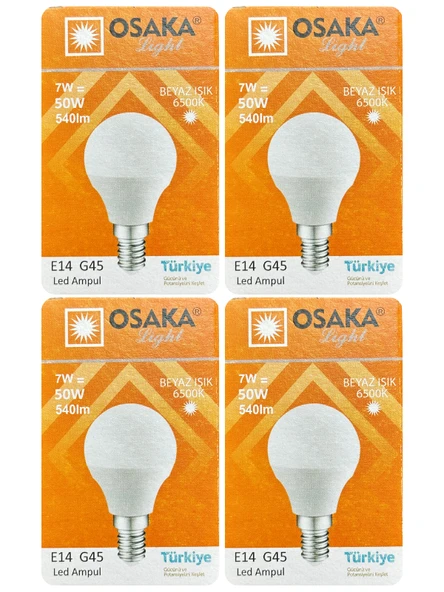 (4 Adet) Osaka 7W (50W) Beyaz Işık E14 Duylu (İnce Duy) Led Mini Ampul ürün görseli 1