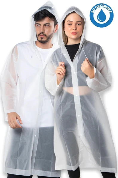 Kadın Erkek Yağmurluk Kapüşonlu Çıtçıtlı Eva Beyaz Yağmurluk Bymmrc881r02 ürün görseli 1