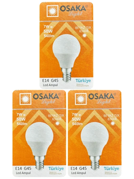 (3 Adet) Osaka 7W (50W) Beyaz Işık E14 Duylu (İnce Duy) Led Mini Ampul ürün görseli 1