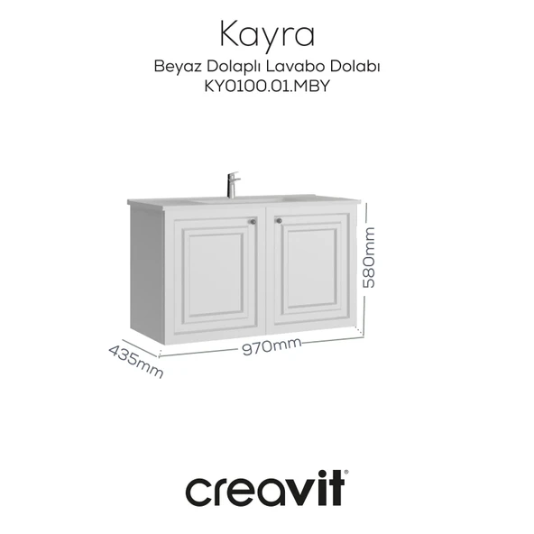 Kayra Lavabo Dolabı Kapaklı 100cm Mat Beyaz ürün görseli 1