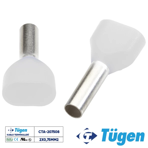 Tügen 2x0,75mm2 Çift Girişli İzoleli Yüksük Beyaz ( 1 Kutu 500 Adet ) ürün görseli 1
