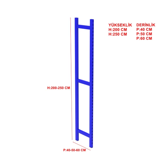 1 ADET DEPO RAFI HAFİF RACK AYAK   Mavi 60x250 cm 1.50 mm ürün görseli 1