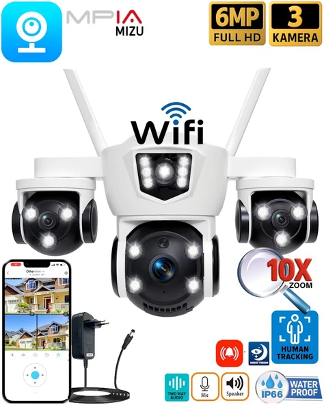 MPIA MIZU 6MP Üç Kameralı 10X Dijital Zoom Gece Görüş Wifi Sesli Türkçe ürün görseli 1