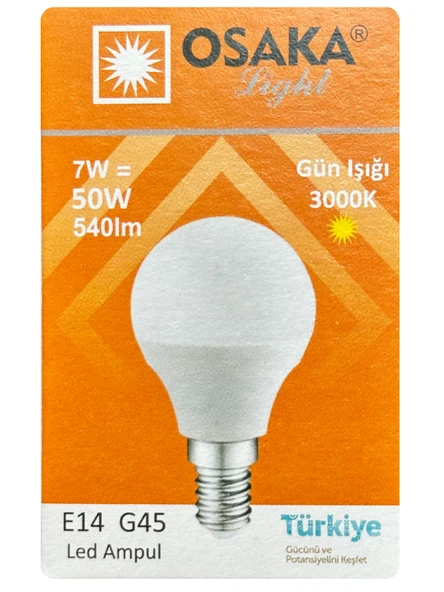 (1 Adet) Osaka 7W (50W) Sarı Işık E14 Duylu (İnce Duy) Led Mini Ampul ürün görseli 1