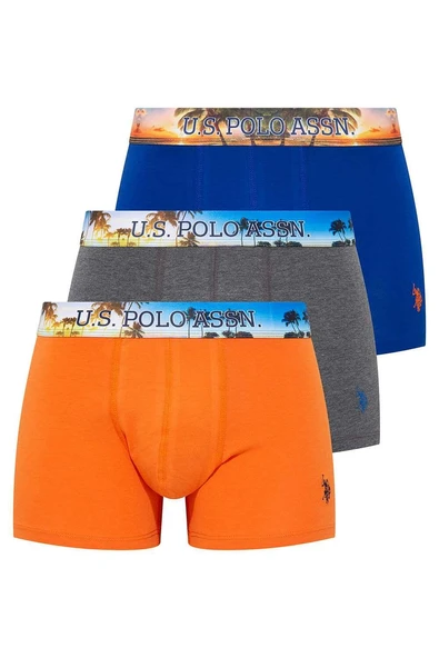 U.S. Polo Assn 80434 Erkek Saks Antrasit Turuncu 3 Lü Boxer ürün görseli 1
