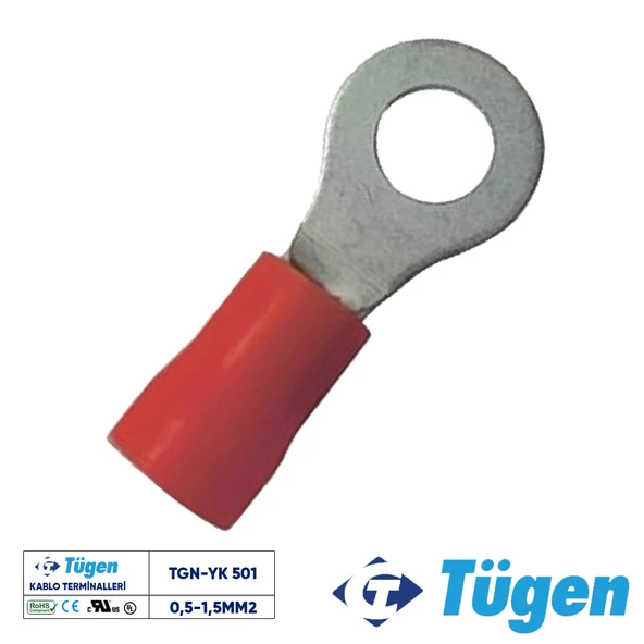 Tügen 0,5-1,5mm2 M5 Yuvarlak Kablo Ucu ( 1 Kutu 200 Adet ) ürün görseli 1