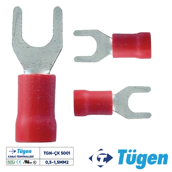 Tügen 0,5-1,5mm2 M5 Çatal Kablo Ucu ( 1 Kutu 200 Adet ) ürün görseli 1