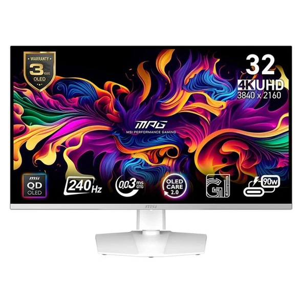 MSI 31.5" QD-OLED MPG 321URXW 0.03MS 240HZ HDMI-DP GAMING MONİTÖR 3840X2160 BEYAZ ürün görseli 1