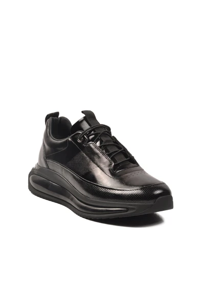 Siyah Rugan Hakiki Deri Erkek Sneaker - Resim 3