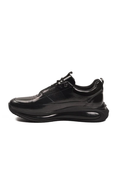 Siyah Rugan Hakiki Deri Erkek Sneaker - Resim 2