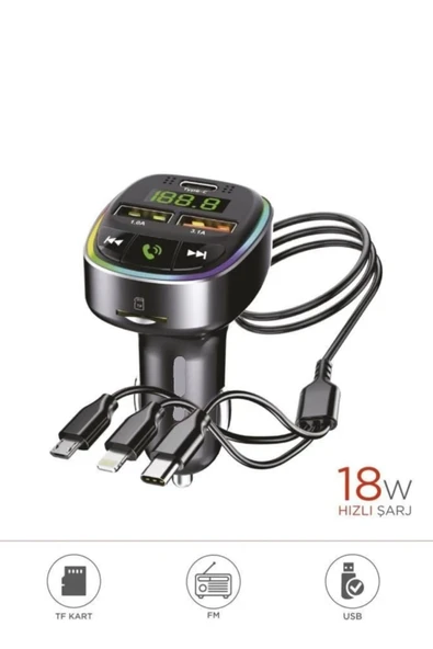 G15 FM Transmitter Araç Şarj Cihazı (18W Hızlı Şarj - USB/Type-C/TF Kart Destekli) ürün görseli 1