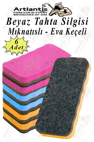 Mıknatıslı Yazı Tahta Silgisi Eva 6 Adet Beyaz Yazı Tahtası Silgisi Manyetik Kaliteli Keçe Uçlu Eva Okul Sınıf Ofis Kuru ürün görseli 1