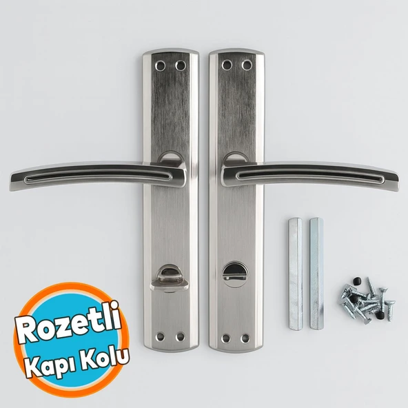 WC Banyo Aynalı Kapı Kolu Nikel İnox Sağa Sola Uygun İç Dış Wc Kapısı Kilitlenebilir 1 Takım ürün görseli 1