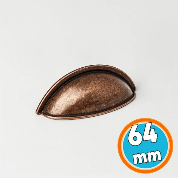 Mobilya Çekmece Dolap Kapak Kulpu Modern Mutfak Kulpları Çanak Kulp 64 mm Antik Bakır Renk Metal ürün görseli 1