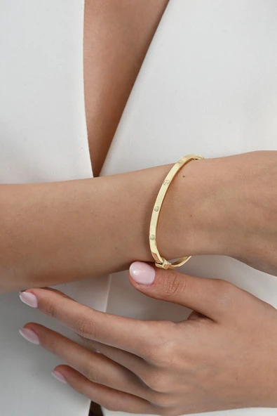 925 ayar Gümüş altın yaldızlı çivi deseni bilezik SGTL13039GOLD ürün görseli 1