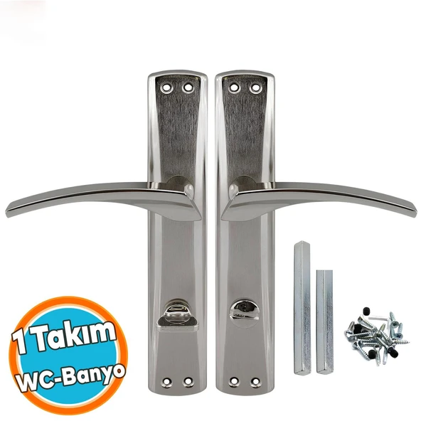 Kapı Kolu WC Banyo Nikel İnox Aynalı Sağa Sola Uygun İç Dış Wc Kapısı Kilitlenebilir 1 Takım ürün görseli 1