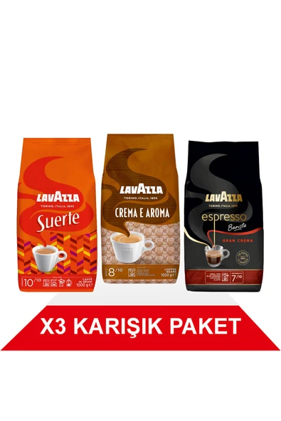 LavAzza Suerte + Crema E Aramo + Espresso Barista Gran Crema Çekirdek Kahve (1000gr) 3'Lü Paket ürün görseli 1
