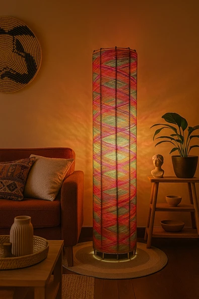 Bohem,Ahşap,Peluş,Modern,Rustik,Doğal El Yapımı Lambader 135*32 ürün görseli 1